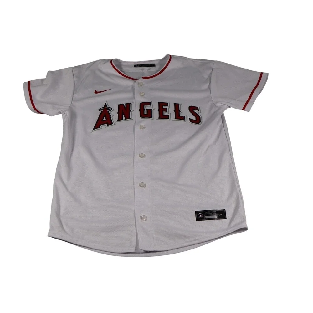 Los Angeles Angels Baseball Jersey Boys Large White Mike Trout MLB Nike Button